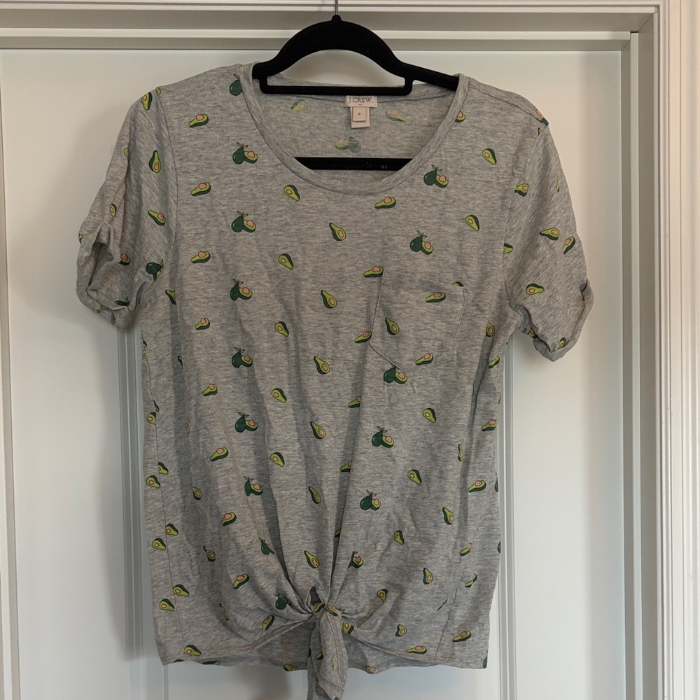 J. Crew Avocado Print Tie-Front Tee - Gray